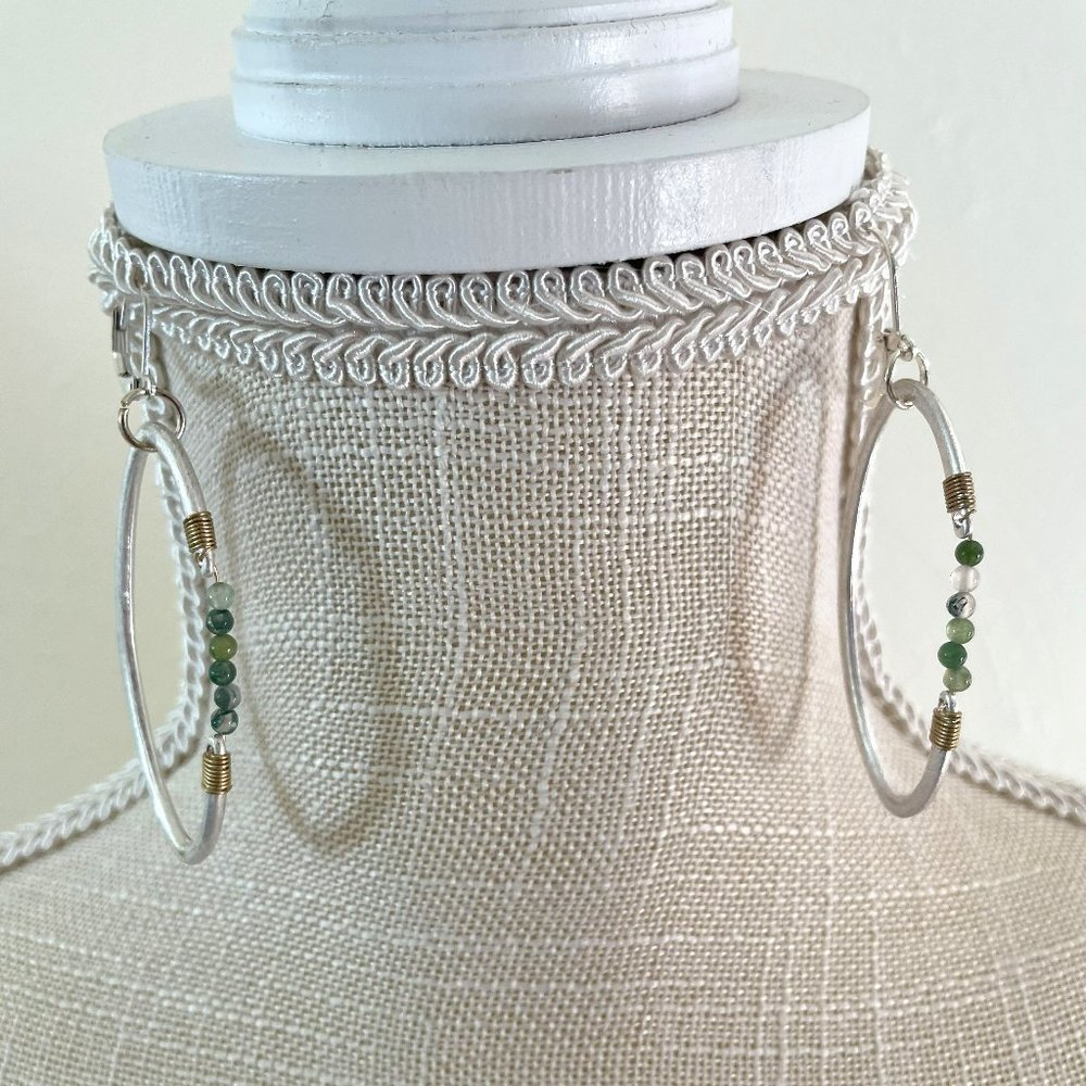 2" Green Agate Hoop Earrings